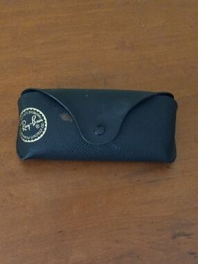 Ray-Ban Black Leather Sunglasses Pouch with Gold Logo